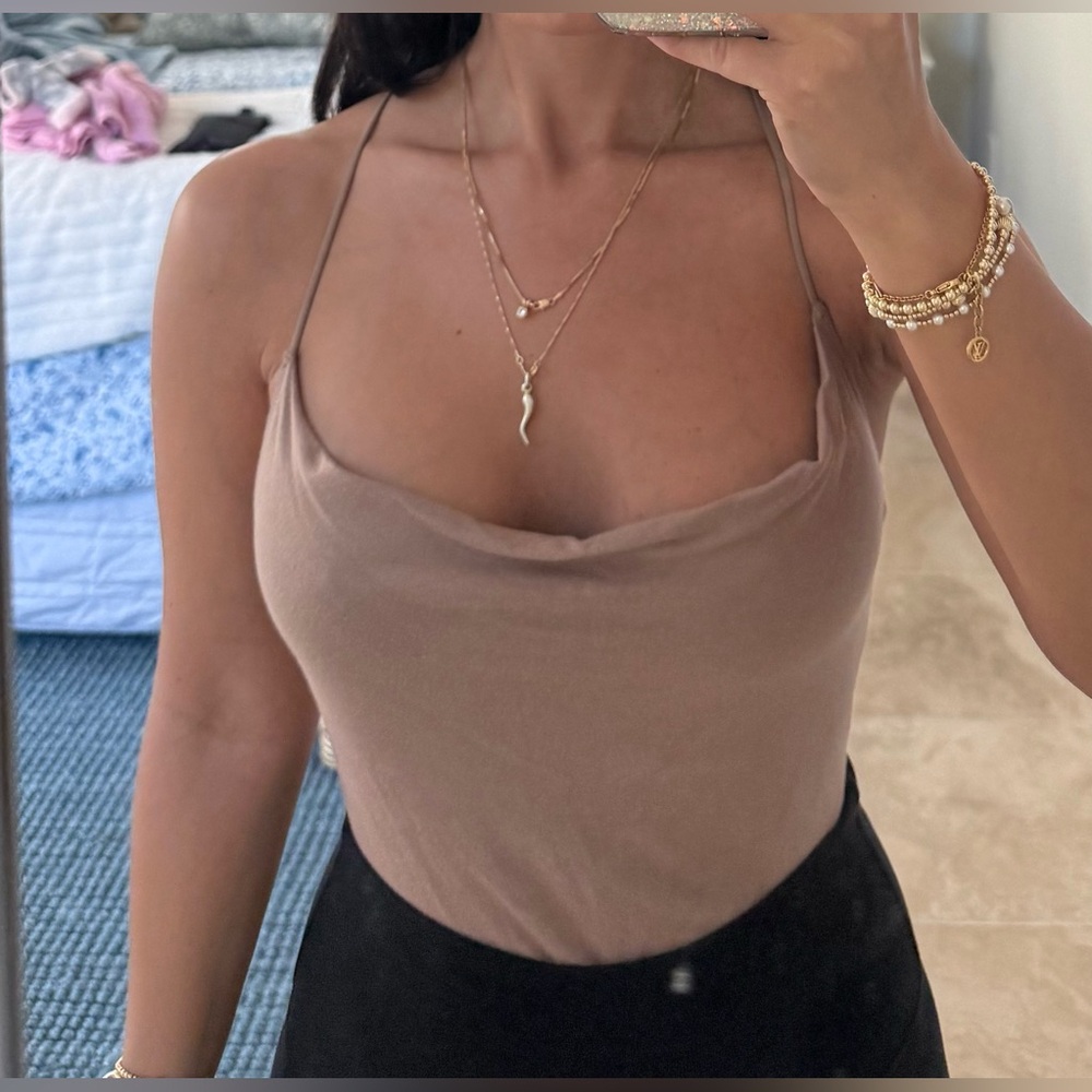Abercrombie Tan Cowl Neck Bodysuit